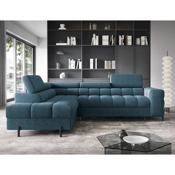 Modrá rozkladacia/s úložným priestorom rohová pohovka z textílie buklé (ľavý roh/do L) Ferucce – ELTAP-image-1