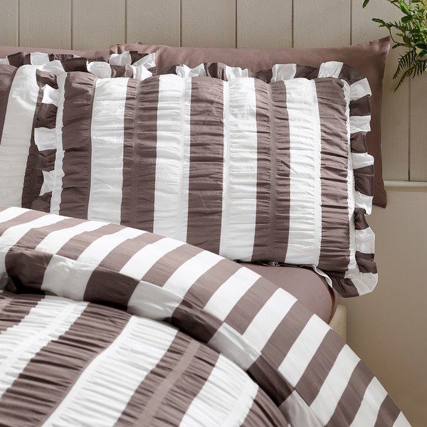 Tmavohnedé obliečky na dvojlôžko 200x200 cm Seersucker Frill Stripe – Catherine Lansfield-image-2