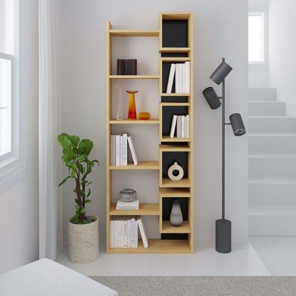 Knižnica v dekore duba v čierno-prírodnej farbe 60x168,5 cm Eladi – Marckeric-image-4