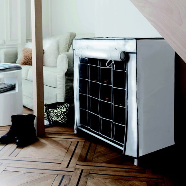 Čierno-biely textilný stojan na topánky Compactor Shoes, 25 priehradiek-image-1