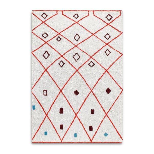 Bielo-červený ručne tkaný koberec z bavlny HF Living Morocco, 120 × 170 cm