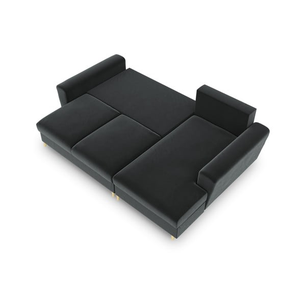 Tmavosivá zamatová rozkladacia/s úložným priestorom rohová pohovka (pravý roh/s leňoškou) Kyoto – Cosmopolitan Design-image-2