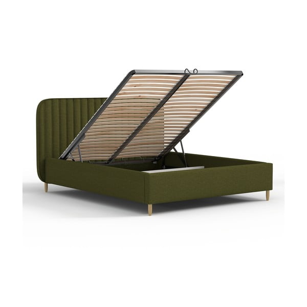 Zelená čalúnená dvojlôžková posteľ s úložným priestorom s roštom 160x200 cm Noto – Maison de Rêve-image-3