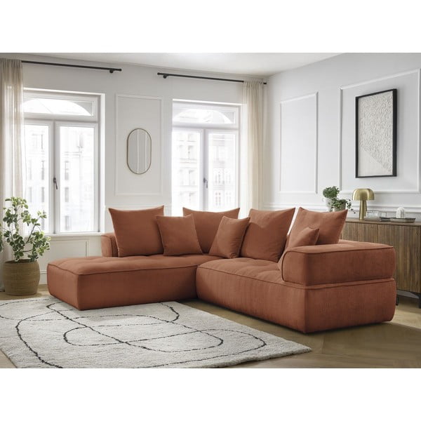 Terakotová ženilková rohová pohovka (ľavý roh/do L) Whesley – Bobochic Paris-image-1
