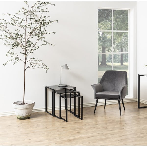 Súprava 3 čiernych konferenčných stolíkov so železným nohami Actona Katrine-image-2