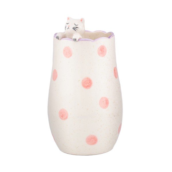 Biela váza z dolomitu (výška  18 cm) Peeking Cat – Sass & Belle