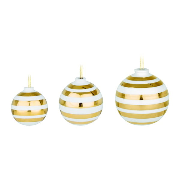 Súprava 3 bielych keramických vianočných ozdôb na stromček s detailmi v zlatej farbe Kähler Design Omaggio