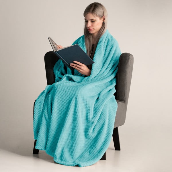 Tyrkysový pléd z mikrovlákna DecoKing Henry, 150 × 70 cm-image-1