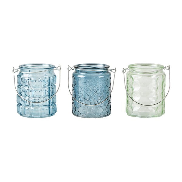 Sada 3 modrých svietnikov na čajovú sviečku KJ Collection Glass, 10 x 8 cm