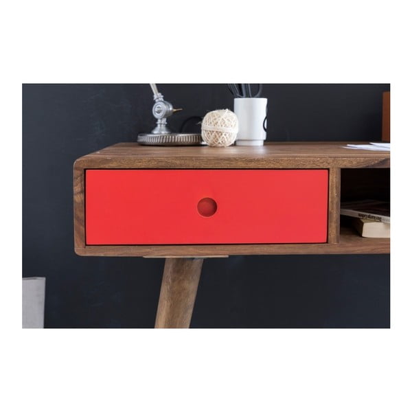 Pracovný stôl s červenou zásuvkou z masívneho sheeshamového dreva Skyport REPA-image-2