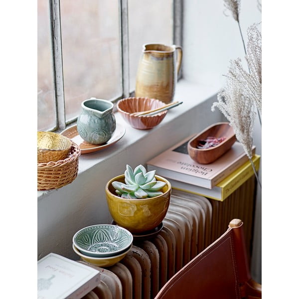 Žltý kameninový kvetináč Bloomingville Betje, výška 12 cm-image-1