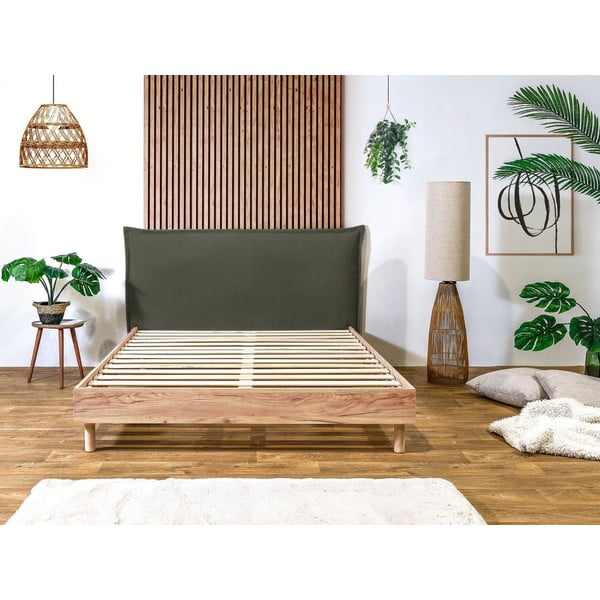Tmavozelená/prírodná dvojlôžková posteľ s roštom 180x200 cm Charlie – Bobochic Paris-image-2