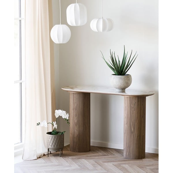 Béžový/v prírodnej farbe konzolový stolík s doskou v dekore mramoru 40x120 cm Athens – House Nordic-image-1