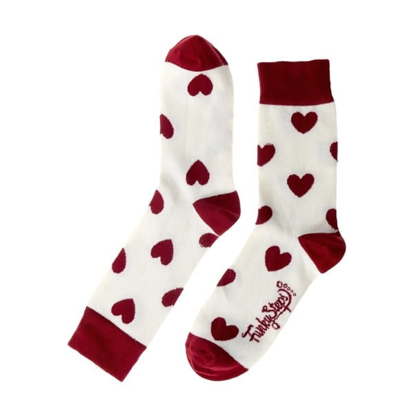 Červeno-biele ponožky Funky Steps Love, veľkosť 35 - 39