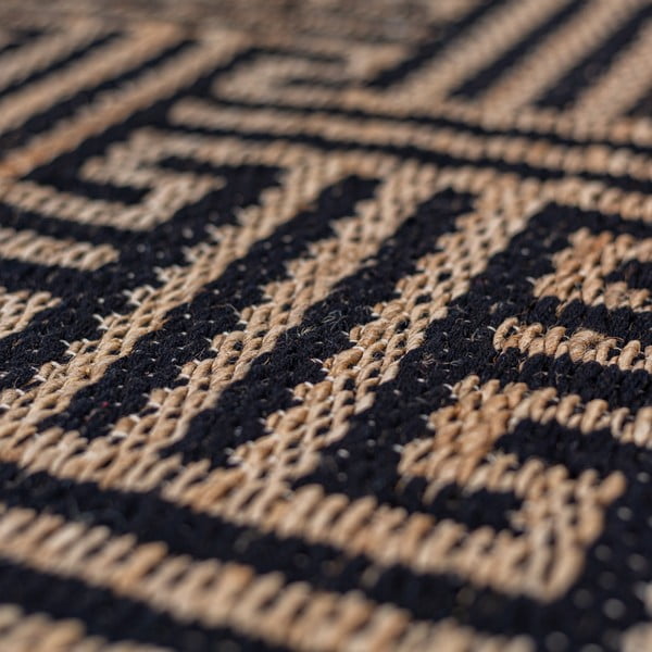 Čierny/v prírodnej farbe ručne tkaný koberec s prímesou juty 120x170 cm Meander Jute – Flair Rugs-image-1