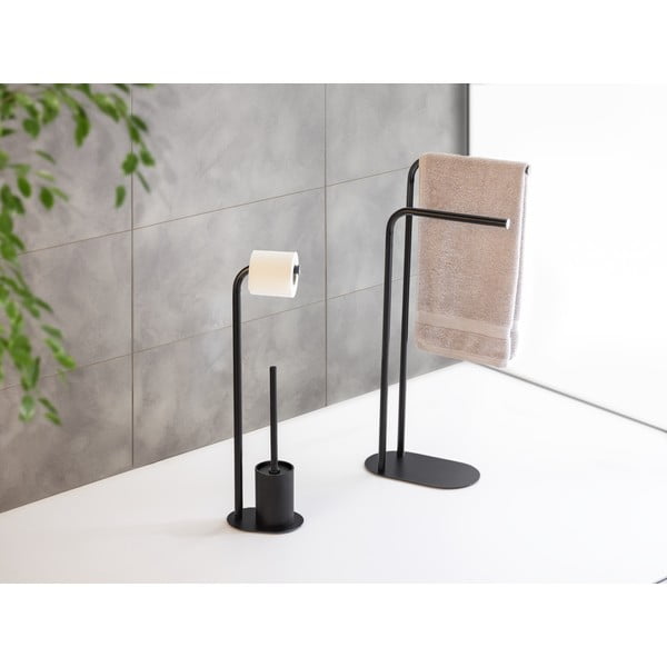 Čierny oceľový stojan na toaletný papier so štetkou Levante – Wenko-image-4