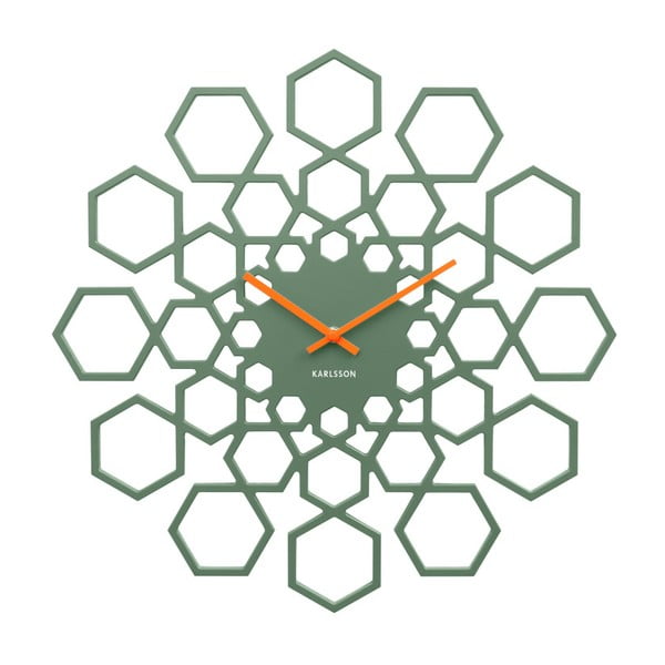 Zelené nástenné hodiny Karlsson Sunshine Hexagon