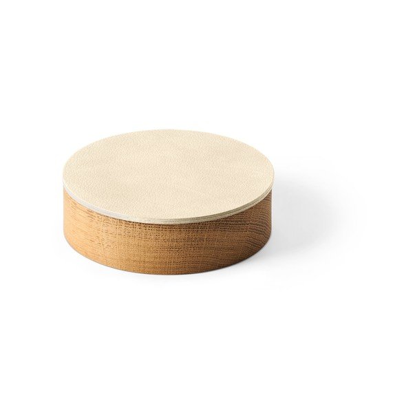 Krémový/v prírodnej farbe drevený/z eko kože úložný box s vekom/dekoratívny ø 11x3,5 cm Circle Nupo – LIND DNA