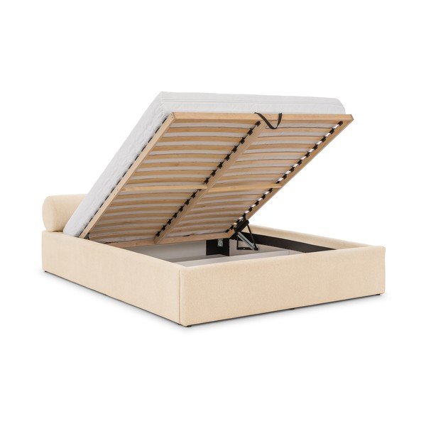 Krémovobiela čalúnená dvojlôžková posteľ s úložným priestorom s roštom 160x200 cm Cille – Ropez-image-2