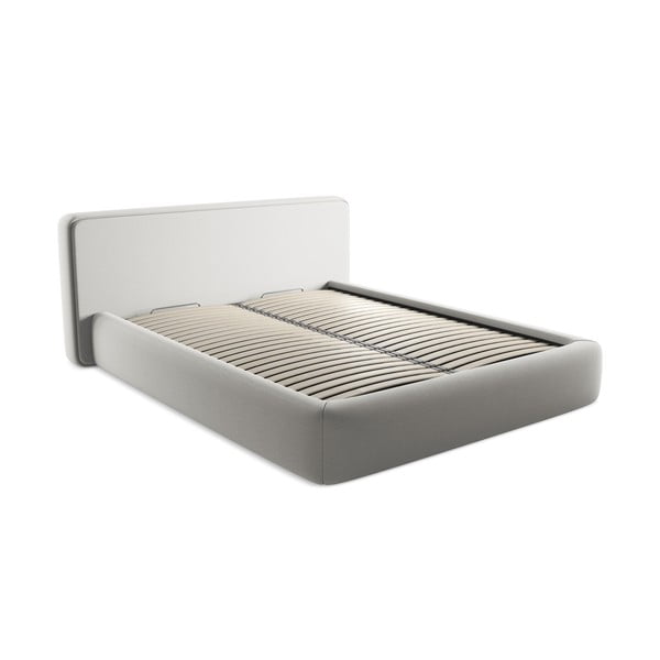 Svetlosivá čalúnená dvojlôžková posteľ s úložným priestorom s roštom 160x200 cm Kiana – Makamii