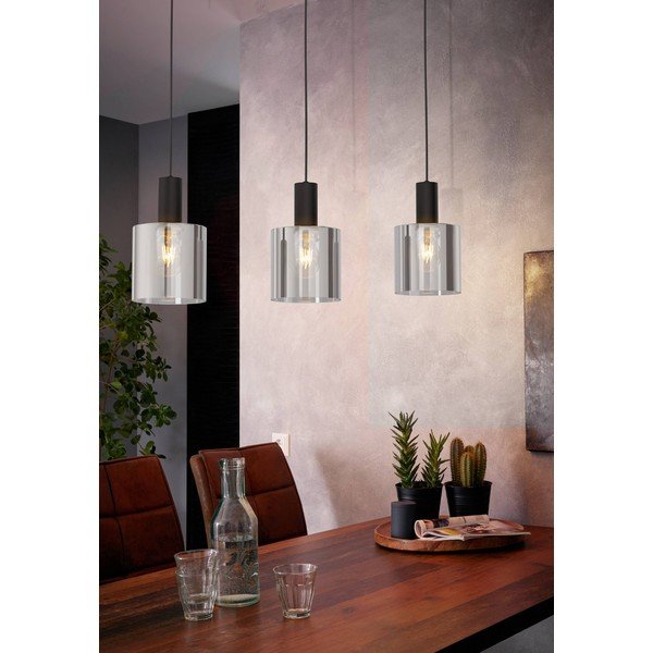 Čierne závesné svietidlo so skleneným tienidlom GOROSIBA – EGLO-image-1