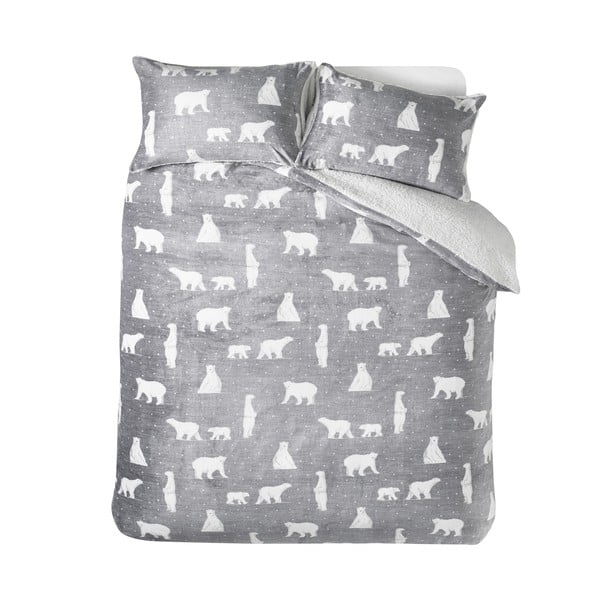 Sivé obliečky na dvojlôžko s baránkom 200x200 cm Cosy Polar Bear – Catherine Lansfield