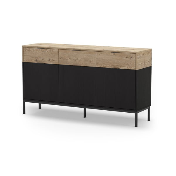Nízka komoda v dekore duba v čierno-prírodnej farbe 150x80 cm Marion – Marckeric-image-1