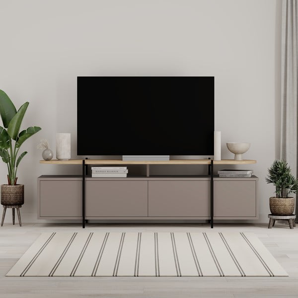 Sivo-béžový TV stolík v dekore duba 160x48 cm Hinoa – Marckeric-image-4