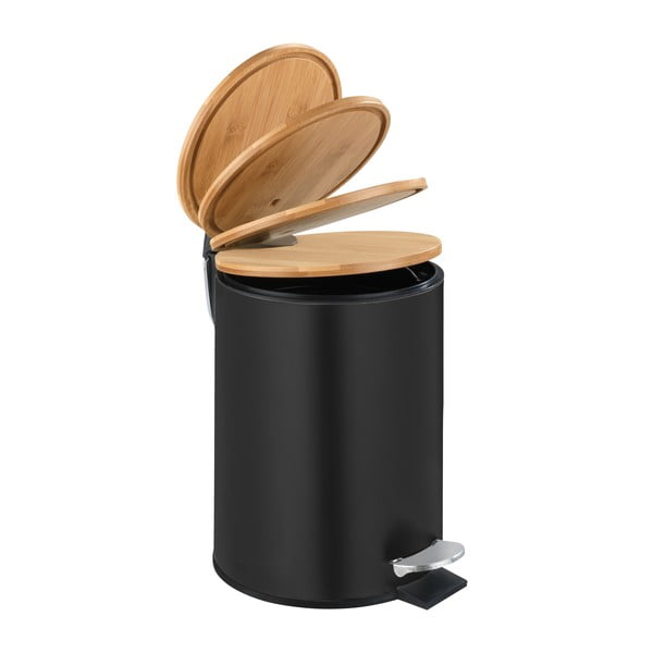 Čierny odpadkový kôš s bambusovým vekom Wenko Tortona, 3 l-image-3