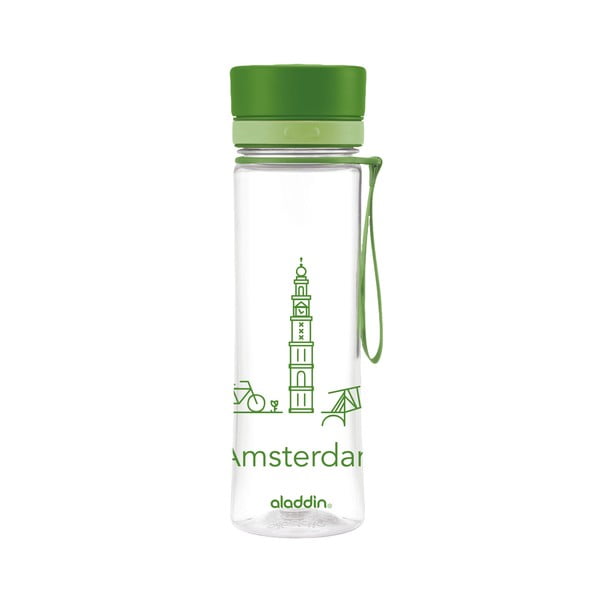 Fľaša na vodu so zeleným viečkom a potlačou Aladdin Aveo Limited Amsterdam, 600 ml