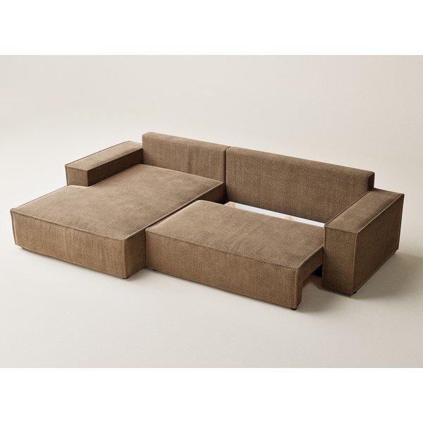 Svetlohnedá ženilková rozkladacia/s úložným priestorom rohová pohovka (ľavý roh/s leňoškou) Maze – Maison de Rêve-image-3