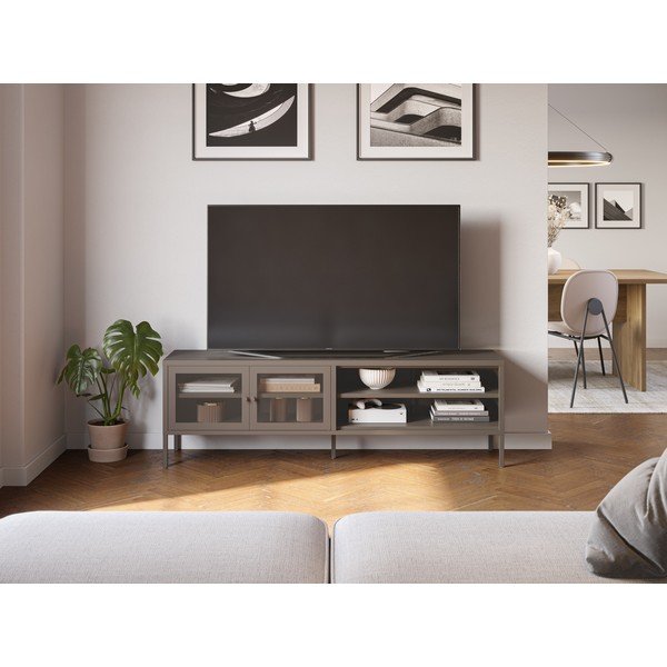Sivý kovový TV stolík 160x50x35 cm Fayna – Marckeric-image-1
