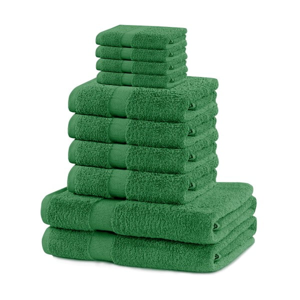 Tmavozelené froté bavlnené uteráky a osušky v súprave 10 ks Marina – Restilo