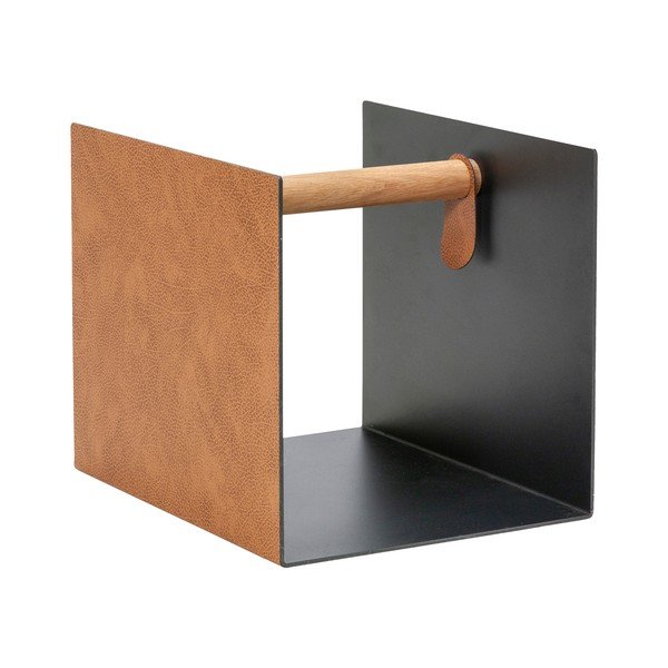 Čierny/v prírodnej farbe dekoratívny kovový/z eko kože úložný box 32x38x31 cm Bull – LIND DNA-image-4