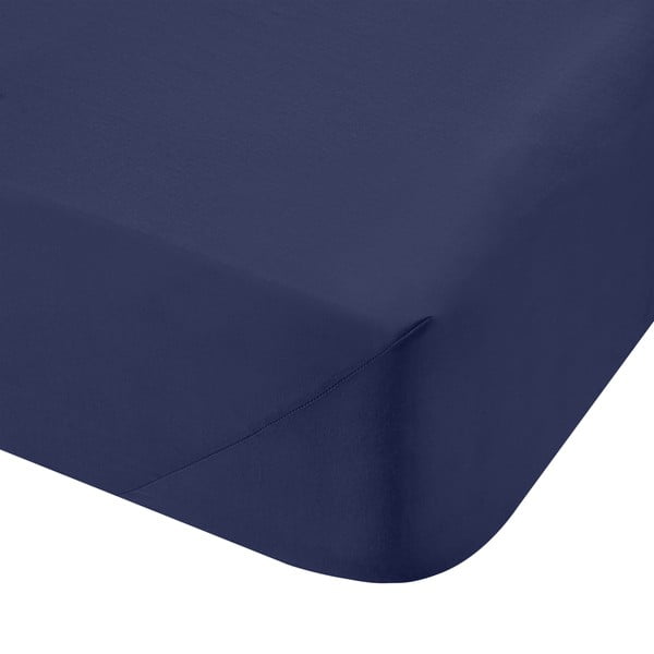Tmavomodrá napínacia plachta z bavlneného perkálu 90x190 cm Cotton Percale – Bianca
