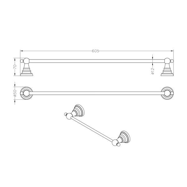 Mosadzný držiak na uteráky Sapho Diamond, šírka 60 cm-image-2