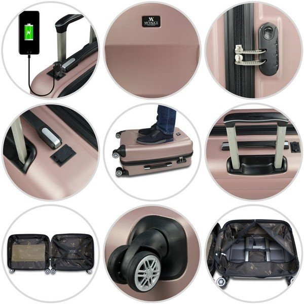 Cestovný kufor na kolieskach s USB portom v zlatej farbe My Valice COLORS LASSO Cabin Suitcase-image-4