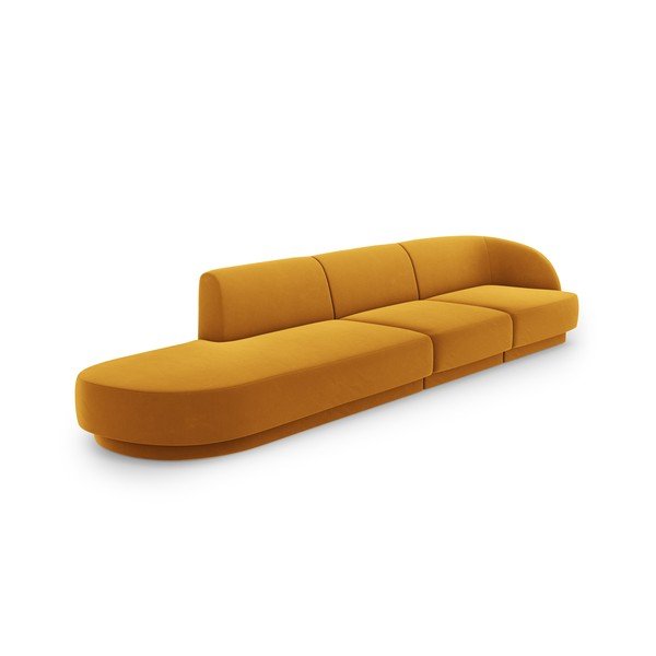 Zamatová pohovka v horčicovej farbe 302 cm Miley – Micadoni Home-image-3