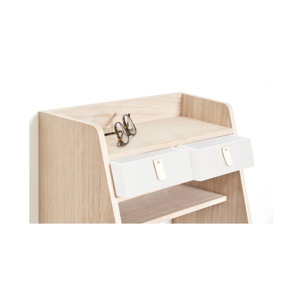 Nástenná polica z dubového dreva s 2 bielymi zásuvkami HARTÔ Suzon-image-3