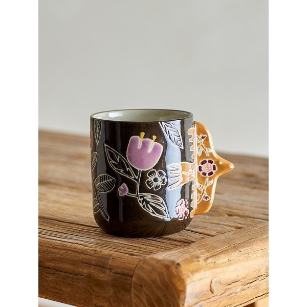 Tmavohnedé kameninové šálky v súprave 4 ks na latte 325 ml Vivielle – Bloomingville-image-1