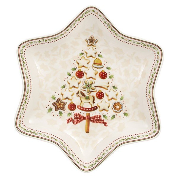 Červeno-biela porcelánová servírovacia miska s motívom vianočnej hviezdy Villeroy & Boch Gingerbread Village, 24,5 x 24,5 cm-image-2