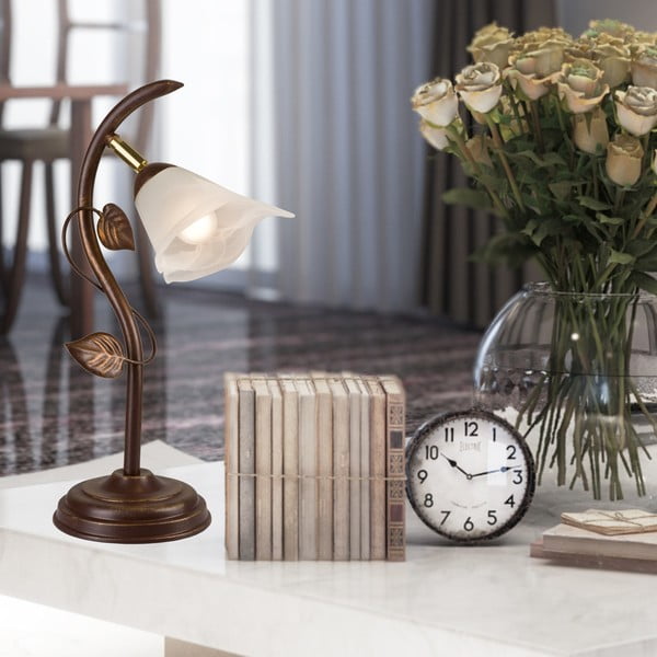 Tmavohnedá stolová lampa so skleneným tienidlom (výška  40 cm) Bluszcz – LAMKUR-image-3