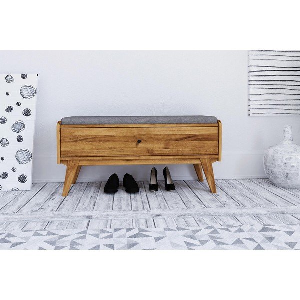 Lavica s úložným priestorom z dubového dreva so svetlosivým sedákom Retro - The Beds-image-3