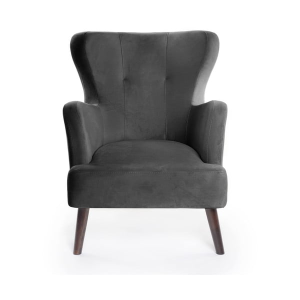 Tmavosivé zamatové kreslo ušiak Noemye – Bonami Selection-image-2