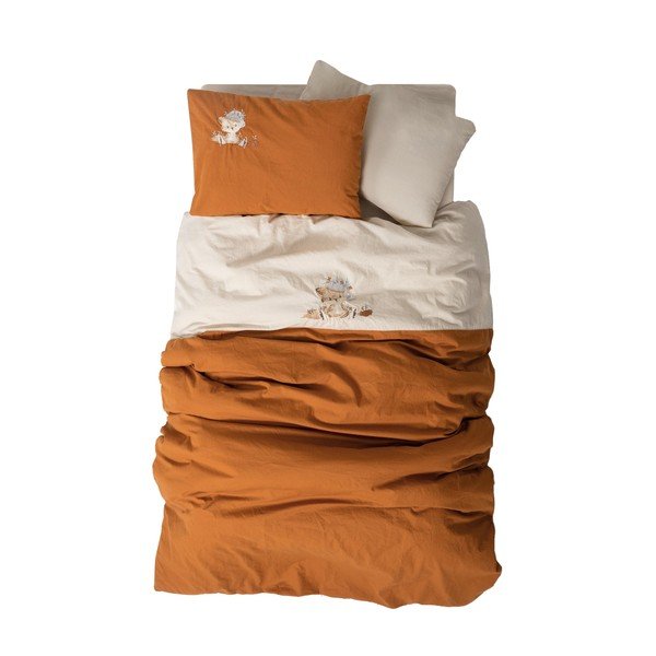 Oranžové/béžové bavlnené detské obliečky do postieľky s plachtou/4-dielne 100x150 cm Clever – Mijolnir