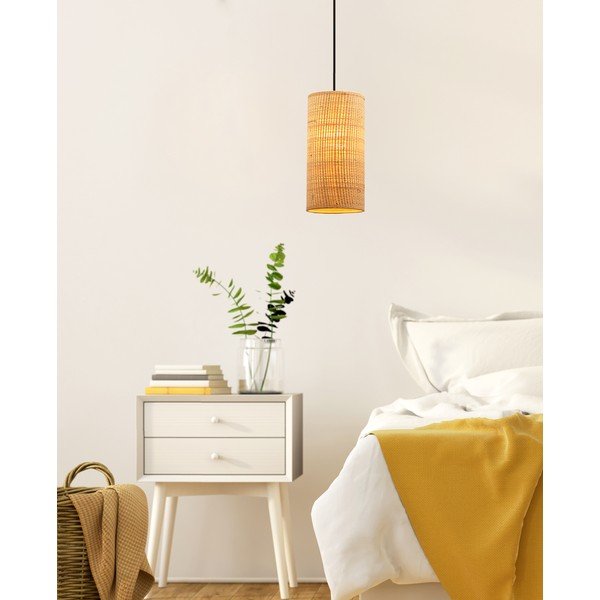 Béžové závesné svietidlo s ratanovým tienidlom ø 12 cm Fleri – Candellux Lighting-image-1