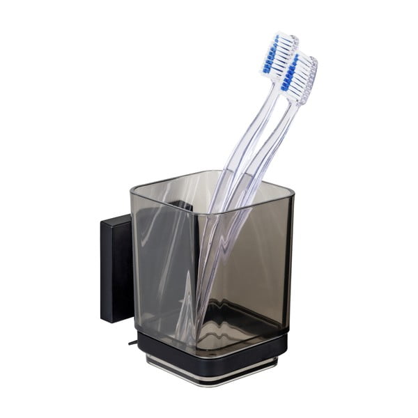 Čierny samodržiaci plastový téglik na zubné kefky Quadro – Wenko-image-3