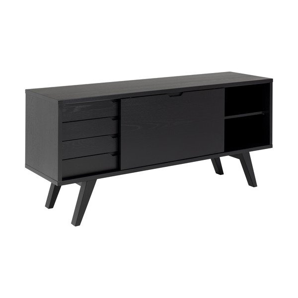Čierna nízka komoda v dekore duba s posuvnými dverami 160x72 cm A-Line – Actona-image-4