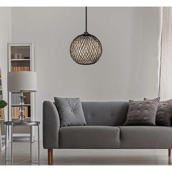 Závesné svietidlo v čiernej a tmavohnedej farbe s tienidlom z juty ø 24 cm – Opviq lights-image-2