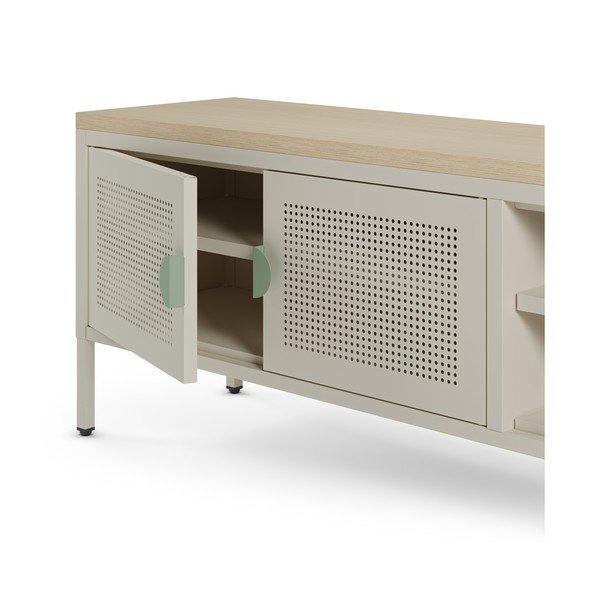 Krémovobiely/v prírodnej farbe kovový TV stolík 160x50x35 cm Sayla – Marckeric-image-3